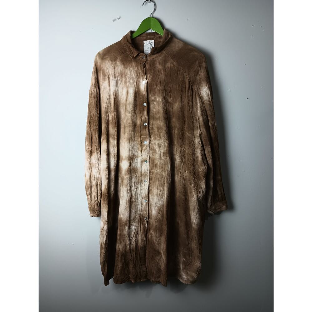 Moment Women's Oversized Gauze Boho Dress Button up Tan Italy Cotton Linen OS